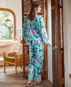 Flamingo Velvet Lined French Luxury Satin Pajama Set