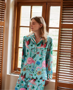 Flamingo Velvet Lined French Luxury Satin Pajama Set