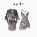 Fransız Stil Dolgulu Sütyenli Kadife Gecelik/Sabahlık Set