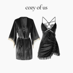 Fransız Stil Dolgulu Sütyenli Kadife Gecelik/Sabahlık Set