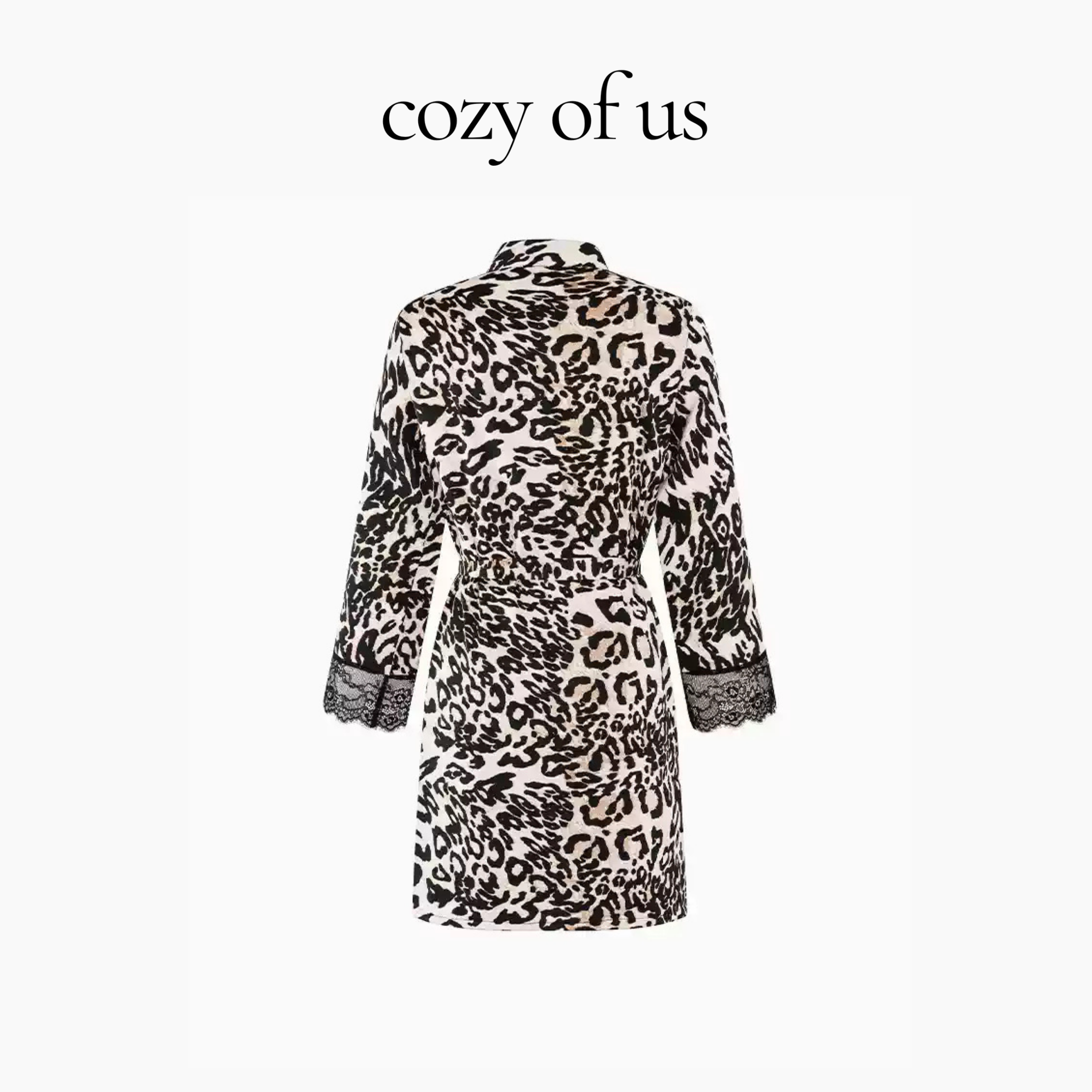 Fransız Stil Leopar Desenli Gecelik/ Sabahlık Set