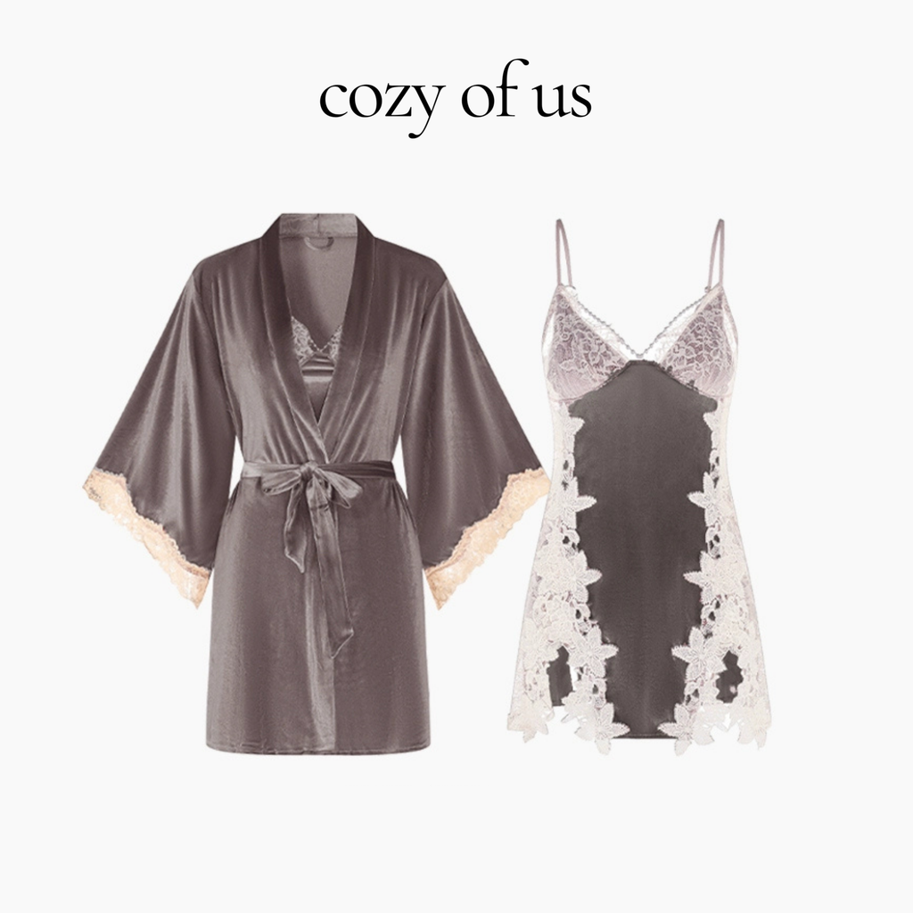 French Style Luxury Velvet Lace Nightgown/Robe Set