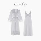 Fransız Stil Dantel Detaylı Uzun Askılı Gecelik/Sabahlık Set