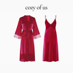 Fransız Stil Dantel Detaylı Uzun Askılı Gecelik/Sabahlık Set