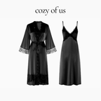 Fransız Stil Dantel Detaylı Uzun Askılı Gecelik/Sabahlık Set