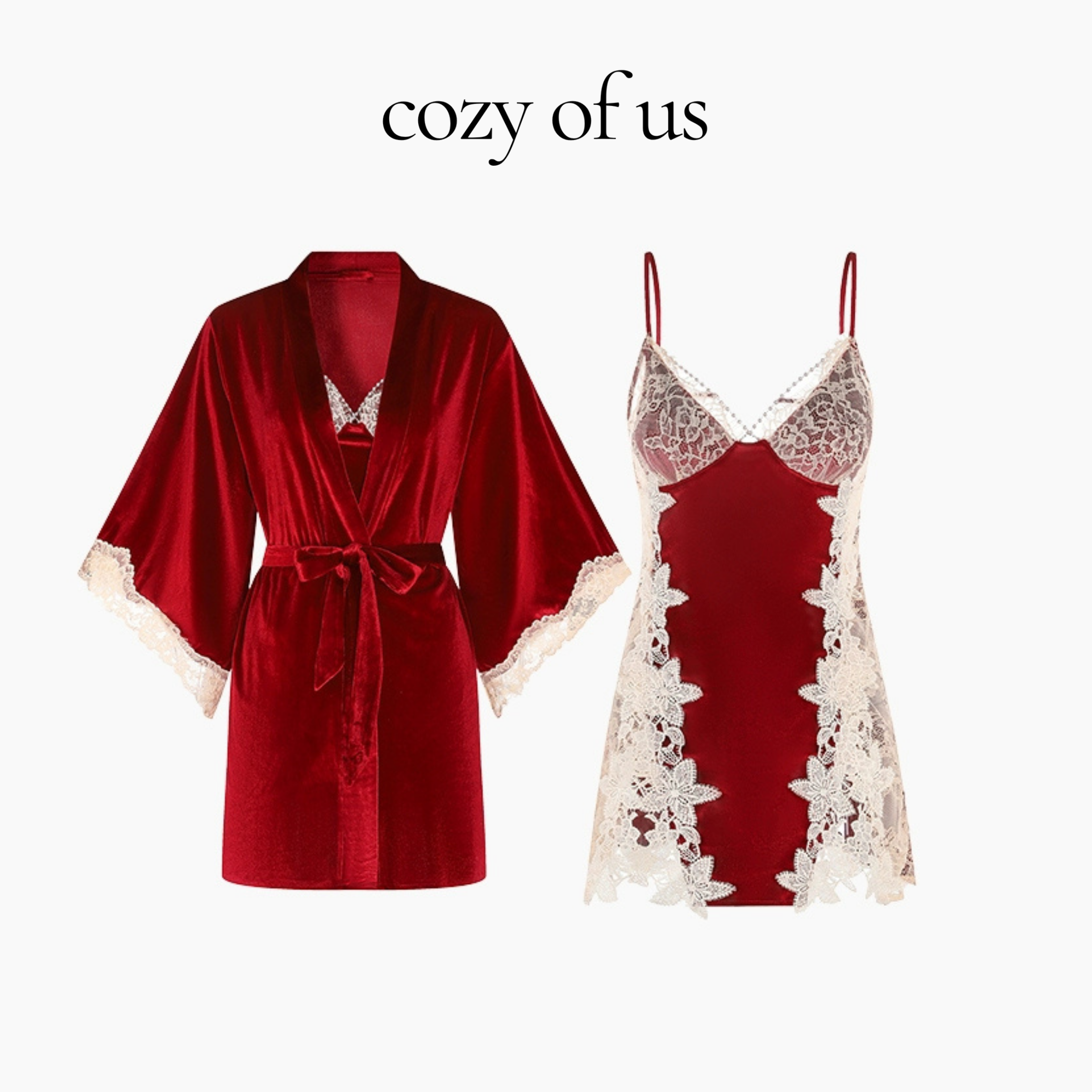 Fransız Stil Lüks Kadife Dantel Gecelik/Sabahlık Set