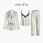 Fransız Stil V Yaka Retro Jakarlı Gecelik/Sabahlık Set