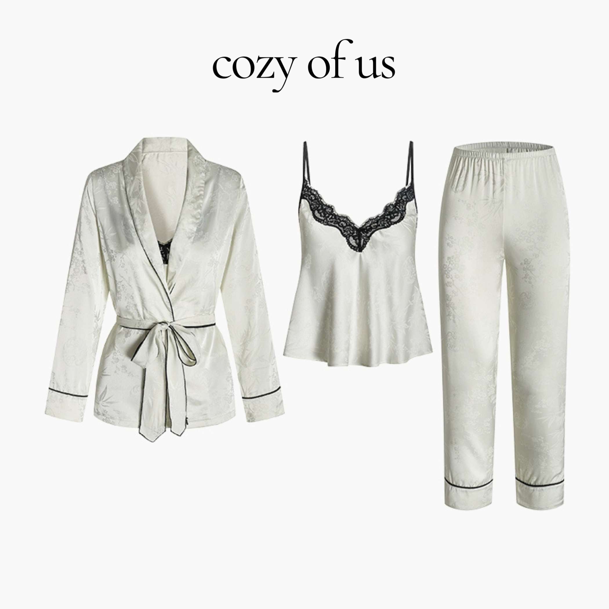 Fransız Stil V Yaka Retro Jakarlı Gecelik/Sabahlık Set