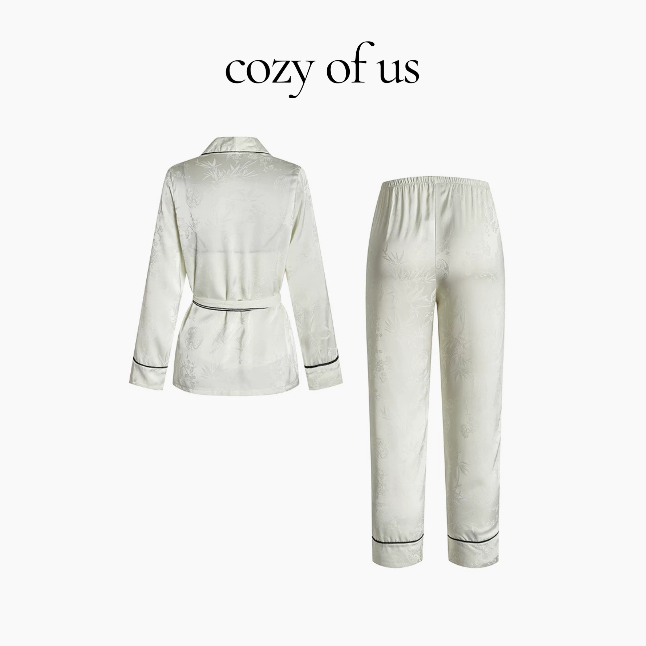 Fransız Stil V Yaka Retro Jakarlı Gecelik/Sabahlık Set