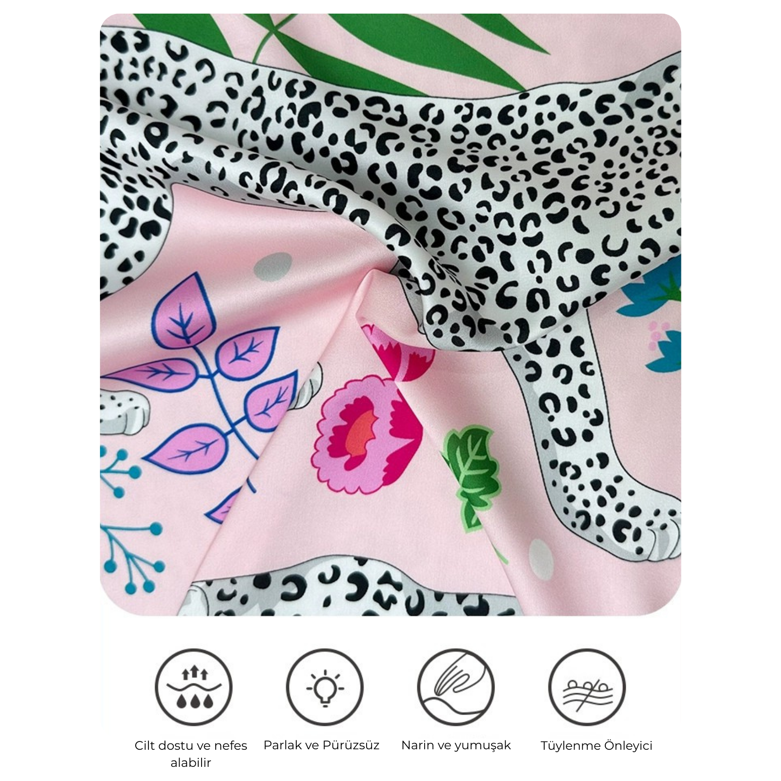 Kar Leopar Fransız Lüks Saten Pijama Takımı