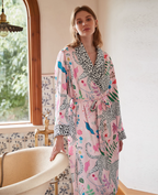 Premium Satin Robe with Snow Leopard Pattern