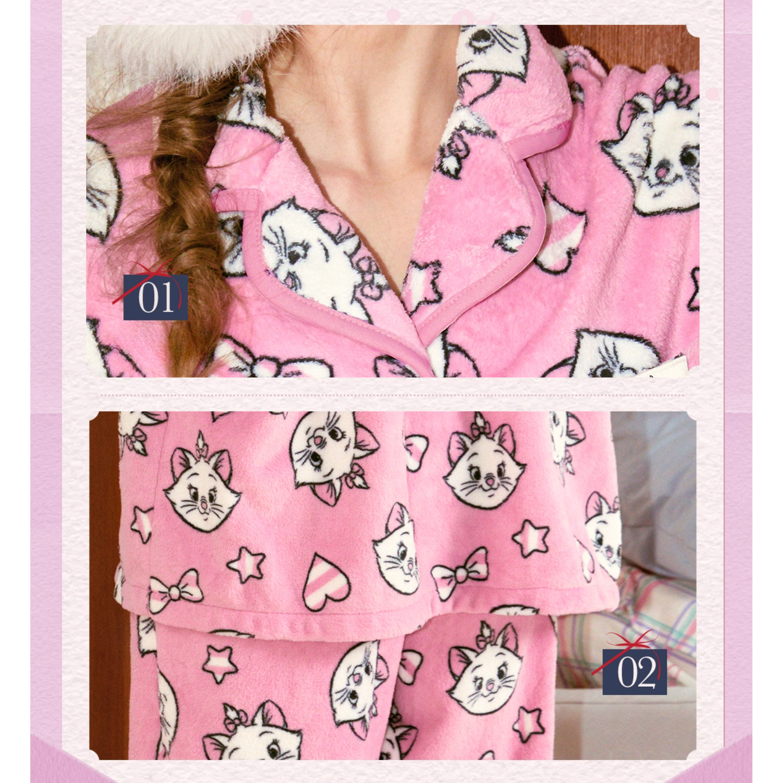 Marie Orijinal Pembe Kışlık Peluş Pijama Takımı