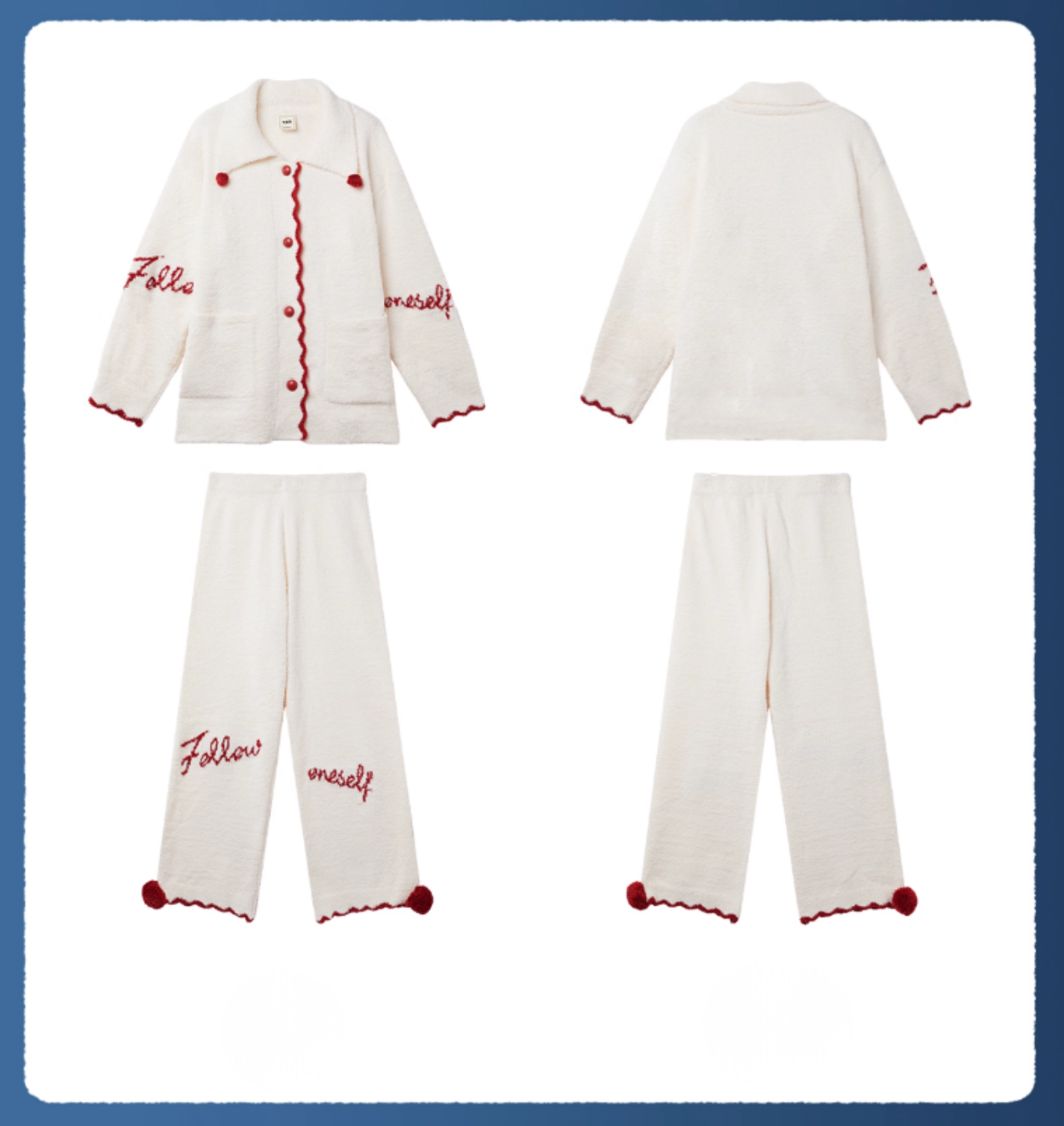 Krem Ponpon Detaylı Lüks Polar Pijama Takımı