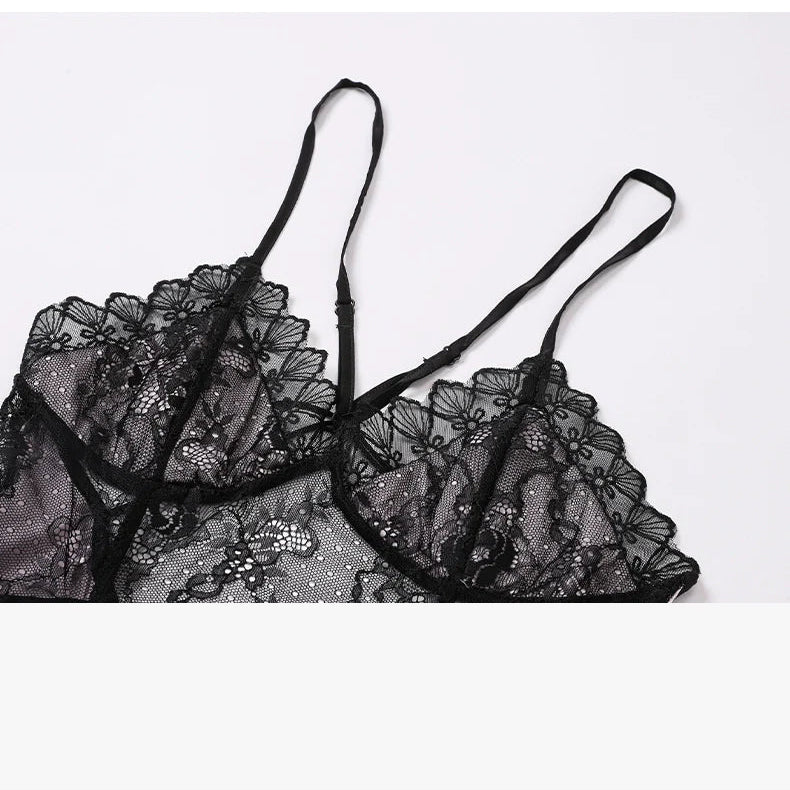 French New Style Satin Textured Pure Lace Nightgown/Morning Gown Set