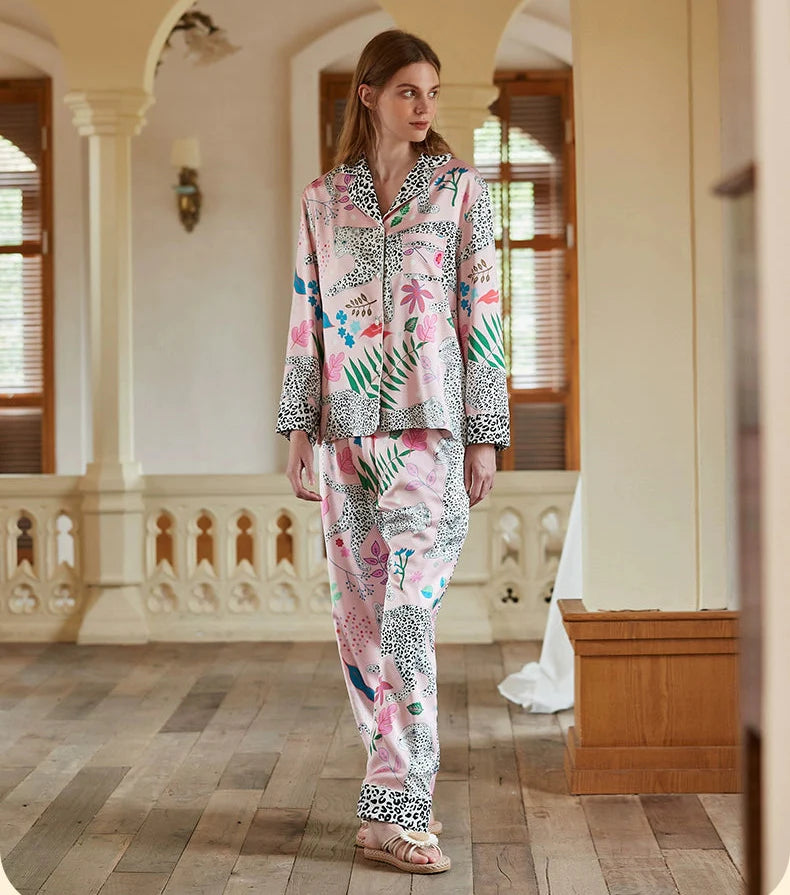Kar Leopar Fransız Lüks Saten Pijama Takımı