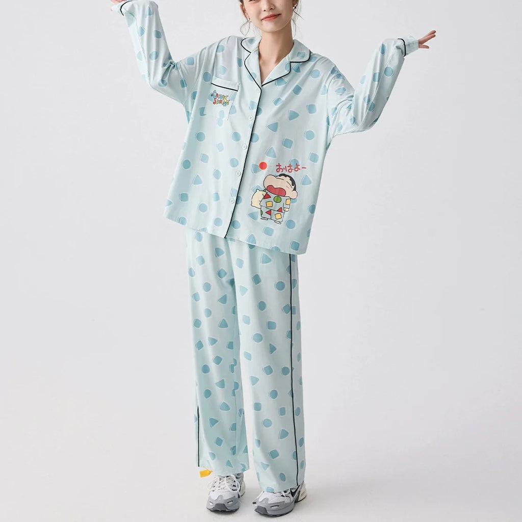 Mavi Karakter Desenli Modal Pamuklu Pijama Takımı