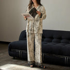 Ekru Dantel Detaylı Vintage Pamuklu Pijama Takımı