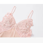 Fransız Yeni Stil Saten Dokulu Dantel Kelebek Gecelik/Sabahlık Set