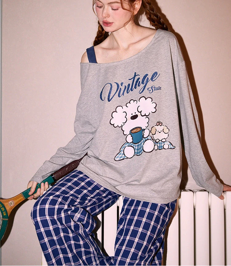 Gri Vintage Ekose Pamuklu Pijama Takımı