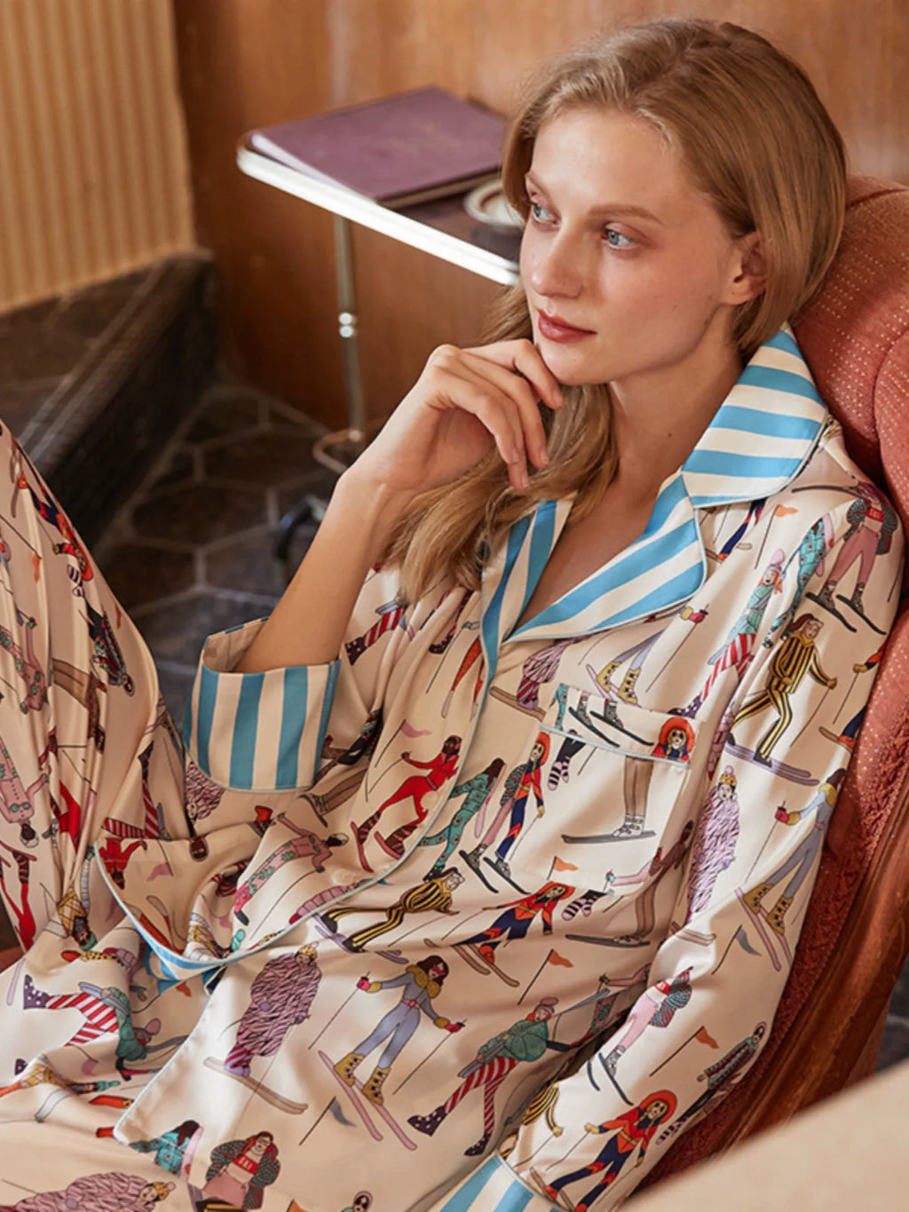 Maison Editorial Desenli Premium Saten Pijama Takımı