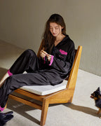 Siyah Dantel Detaylı Zarif İpeksi Pijama Takımı