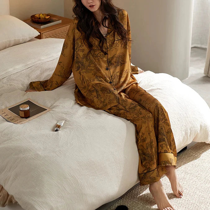 Hardal Antik Desenli Pijama Takımı