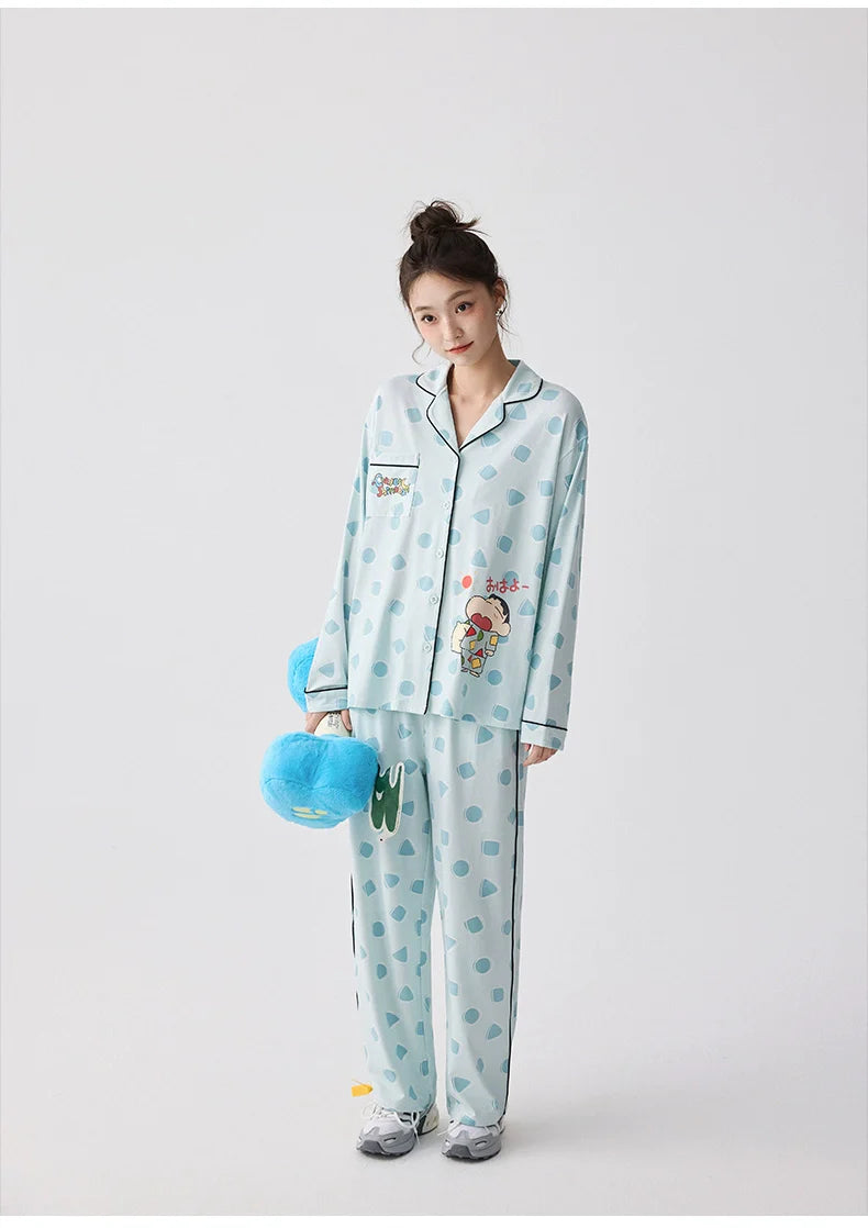 Mavi Karakter Desenli Modal Pamuklu Pijama Takımı