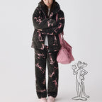 Siyah Kapüşonlu Pink Panther Flanel Kışlık Pijama Takımı