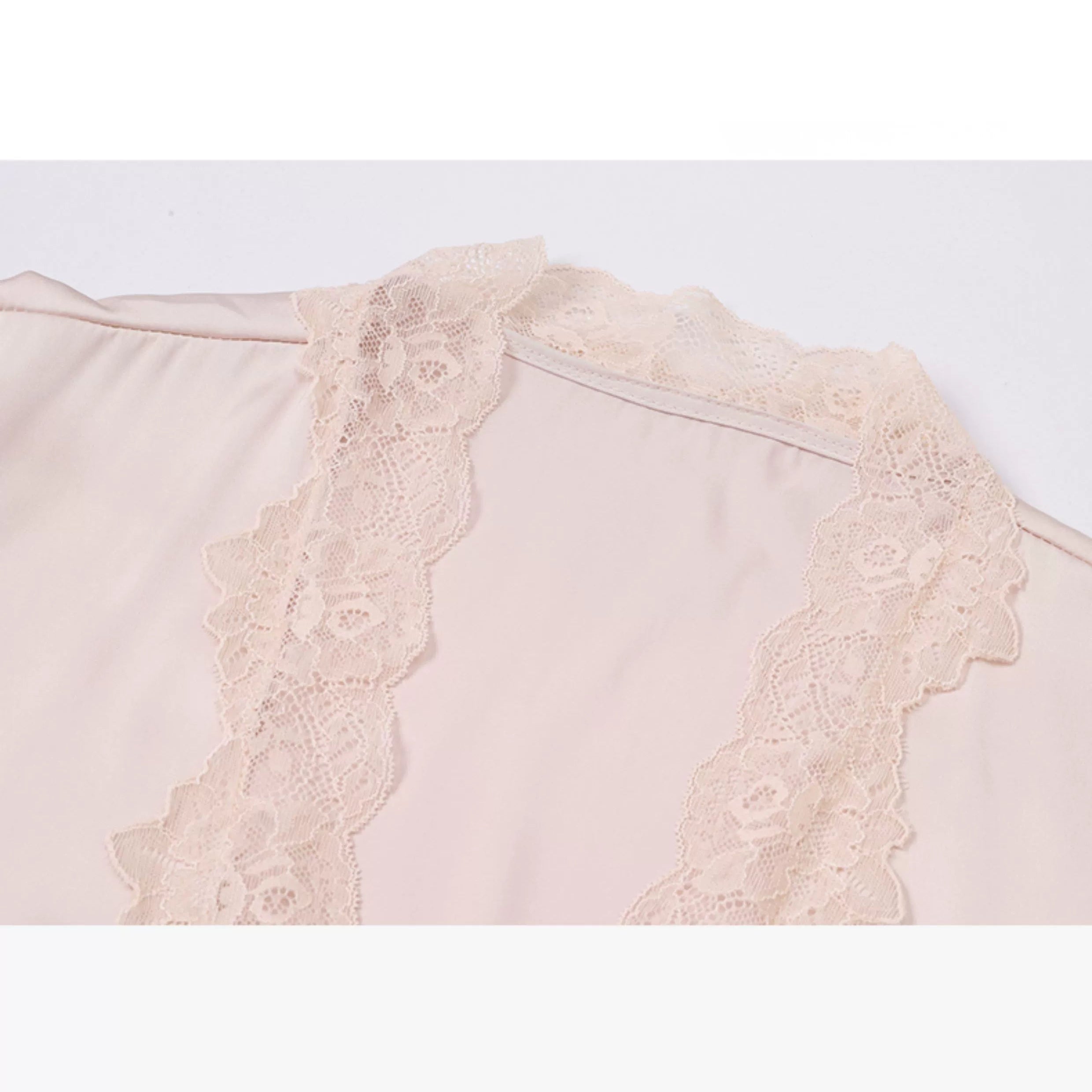 Fransız Yeni Stil Saten Dokulu Gecelik/Sabahlık Set