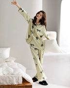 Yeşil Leopar Figürlü Pamuklu Pijama Takımı