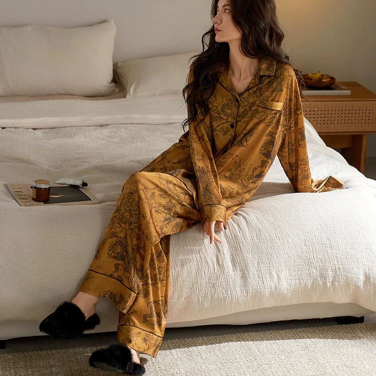 Hardal Antik Desenli Pijama Takımı