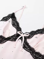 Fransız Yeni Stil Saten Dokulu İnce Model Saf Gecelik/Sabahlık Set