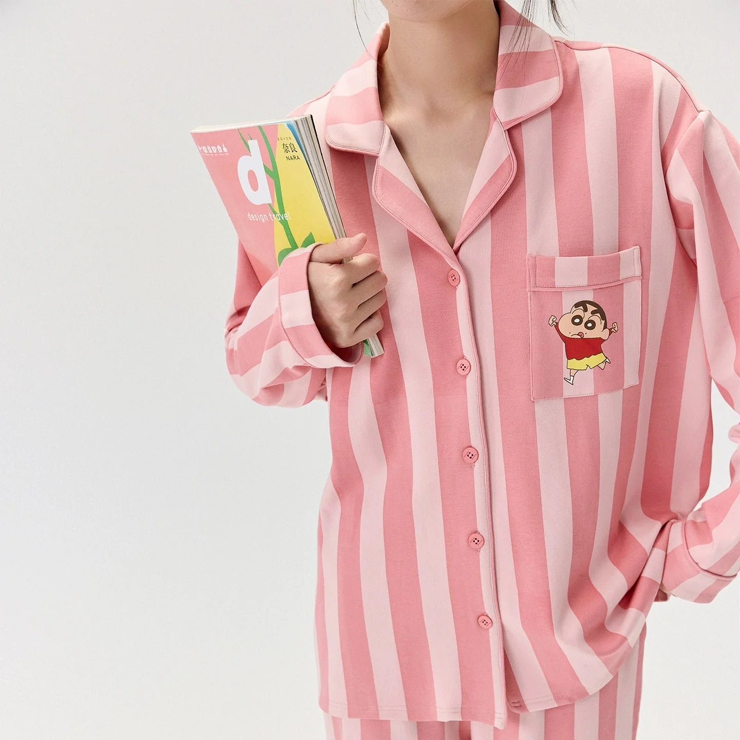 Pastel Pembe Çizgili Modal Pamuklu Pijama Takımı