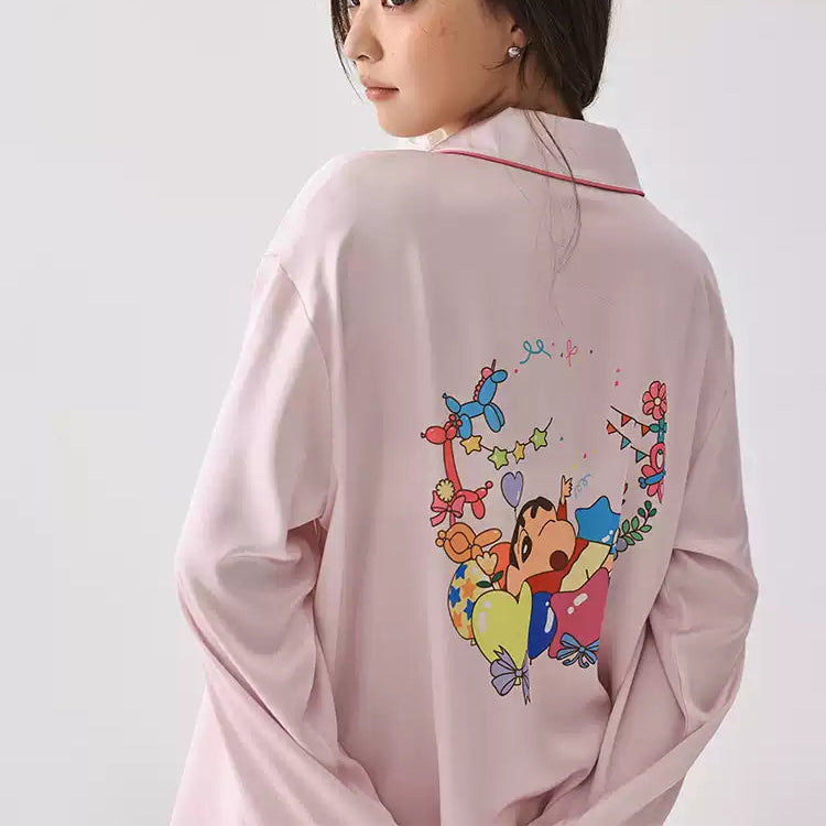 Pembe Kalp Yaka Saten Pijama Takımı