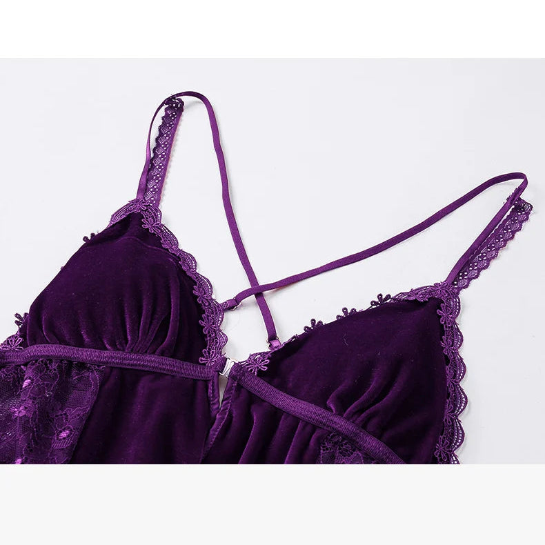 Fransız Yeni Stil Özel Kadife Dantel Gecelik/Sabahlık Set