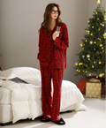 Kırmızı Leopar Desenli Pamuklu Pijama Takımı