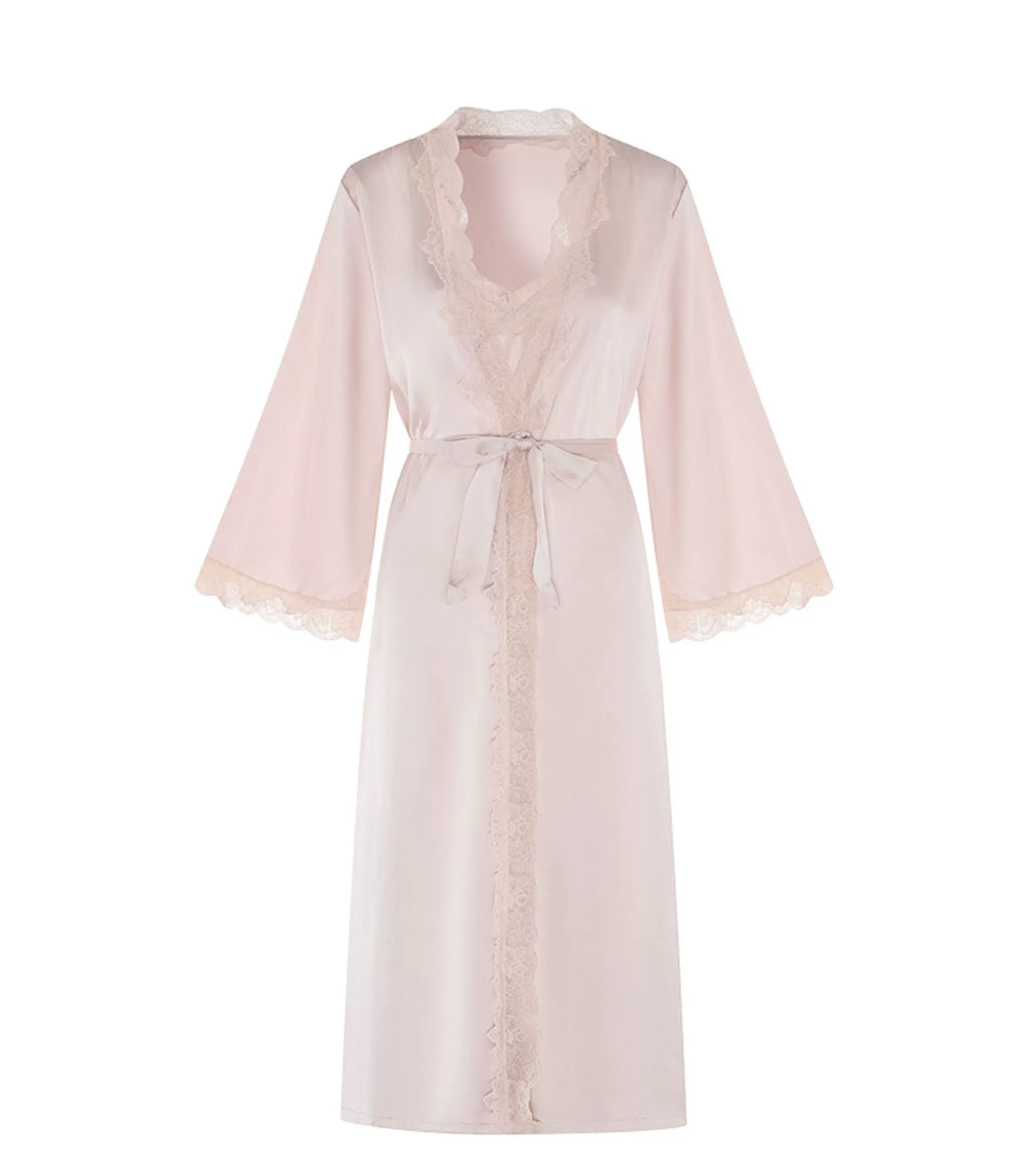 Fransız Yeni Stil Saten Dokulu Gecelik/Sabahlık Set