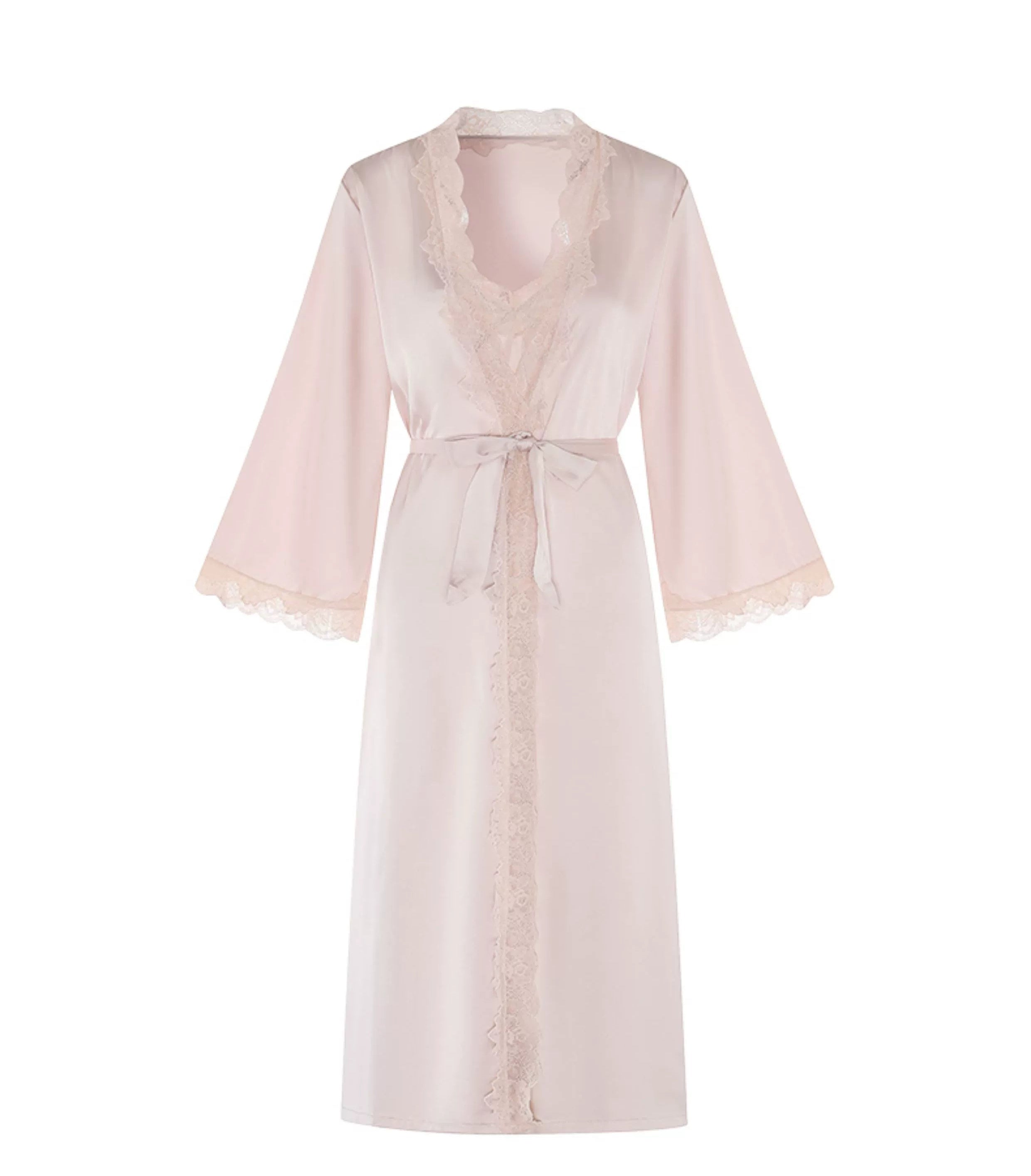 Fransız Yeni Stil Saten Dokulu Gecelik/Sabahlık Set