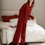 Kırmızı Leopar Desenli Pamuklu Pijama Takımı