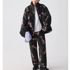 Siyah Kapüşonlu Pink Panther Flanel Kışlık Pijama Takımı