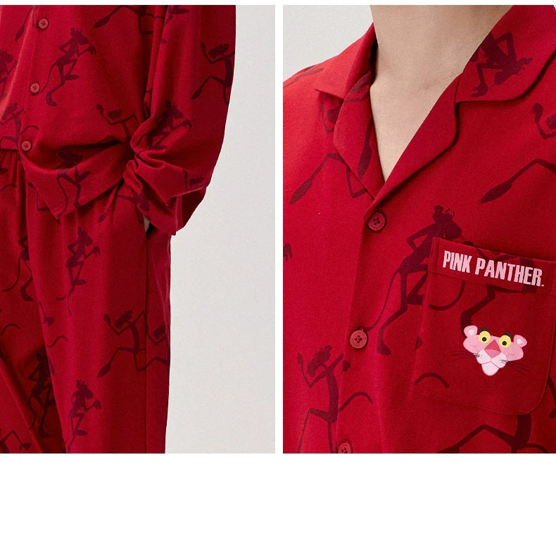 Kırmızı Pink Panther Modal Pamuklu Çift Pijama Takımı