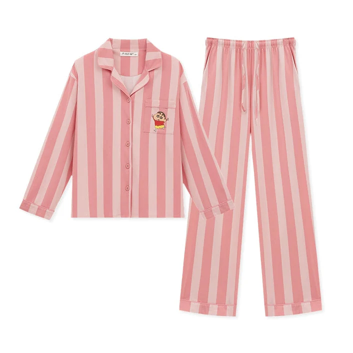 Pastel Pembe Çizgili Modal Pamuklu Pijama Takımı