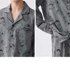 Gri Karakter Desenli Modal Pamuklu Çift Pijama Takımı