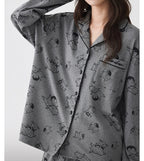 Gri Karakter Desenli Modal Pamuklu Çift Pijama Takımı