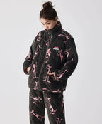 Siyah Kapüşonlu Pink Panther Flanel Kışlık Pijama Takımı