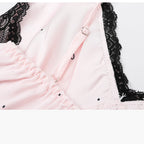 Fransız Yeni Stil Saten Dokulu İnce Model Saf Gecelik/Sabahlık Set