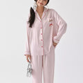 Pembe Kalp Yaka Saten Pijama Takımı
