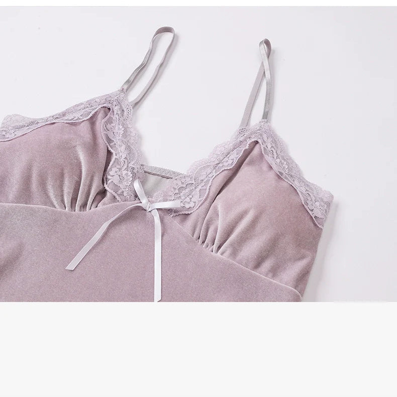 French New Style Velvet Nightgown/Morning Gown Set