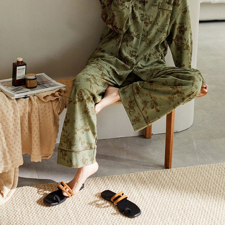 Pijama de algodón verde con diseño vintage