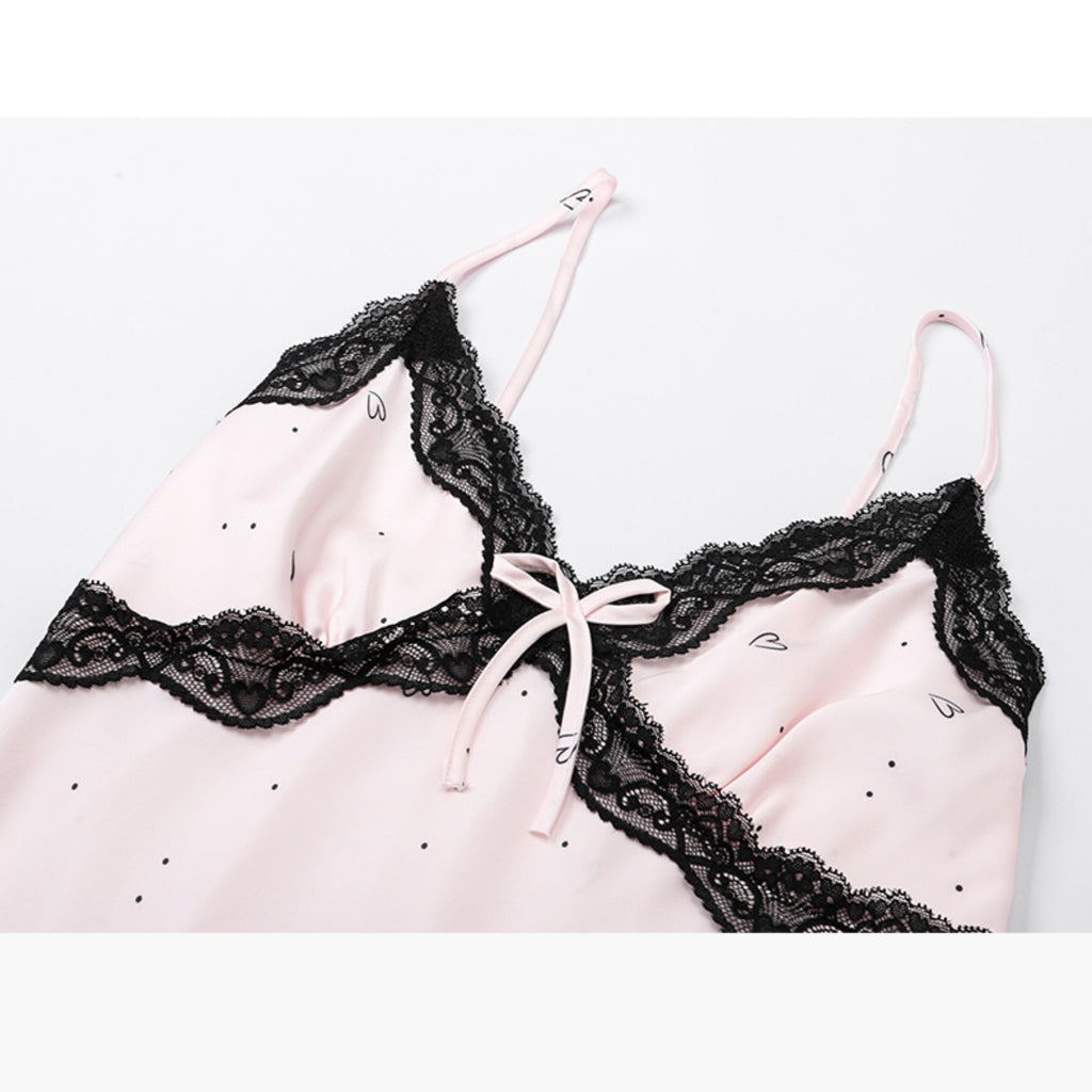 Fransız Yeni Stil Saten Dokulu İnce Model Saf Gecelik/Sabahlık Set